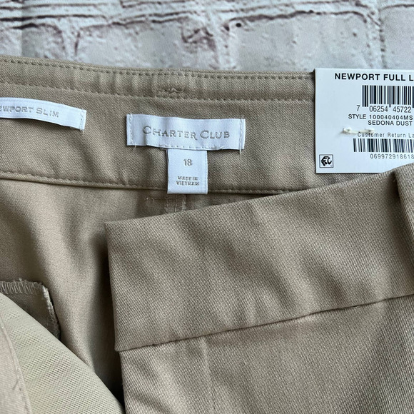 Charter Club Women's Slim Leg Newport Full Length Sedona Dust Pants Size Size 18 - Picture 6 of 9